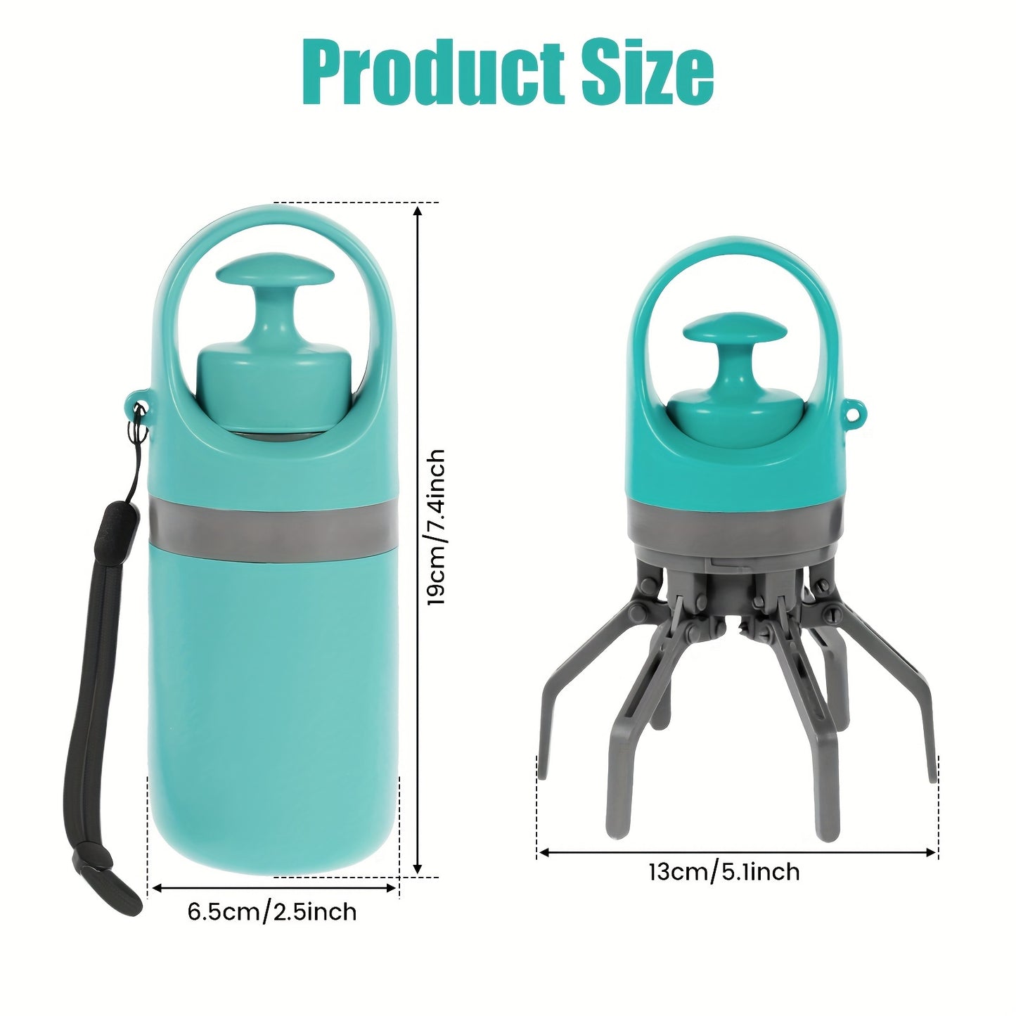 Portable Dog Poop Scooper with Bag Dispenser - Durable Plastic, Teal, Claw Design for Efficient Waste Pickup, Includes Leak-Proof Bags, Ideal for Outdoor Use