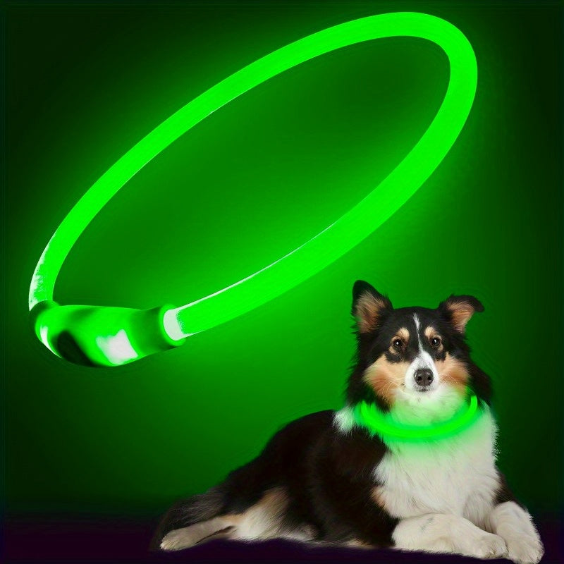 LED Dog Collar, Adjustable Light-Up Safety Pet Necklace, USB Rechargeable, Anti-Lost Luminous Collar For Nighttime Visibility, Durable ABS Material