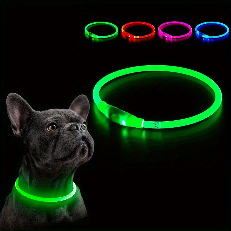 LED Dog Collar, Adjustable Light-Up Safety Pet Necklace, USB Rechargeable, Anti-Lost Luminous Collar For Nighttime Visibility, Durable ABS Material