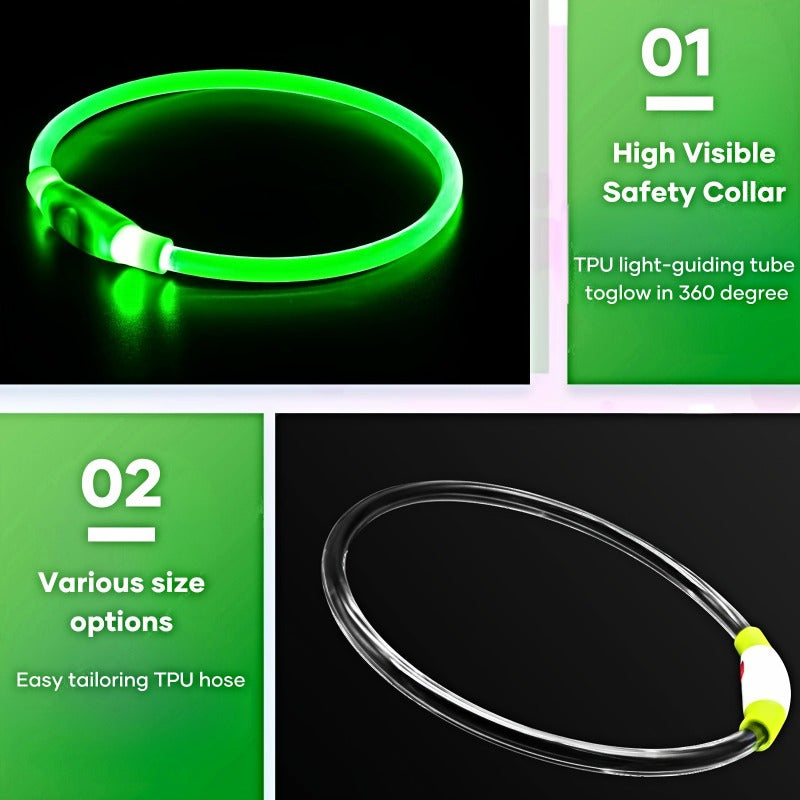 LED Dog Collar, Adjustable Light-Up Safety Pet Necklace, USB Rechargeable, Anti-Lost Luminous Collar For Nighttime Visibility, Durable ABS Material