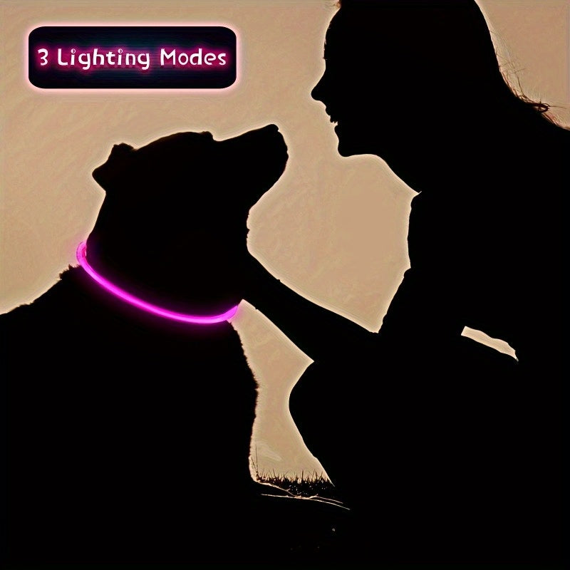 LED Dog Collar, Adjustable Light-Up Safety Pet Necklace, USB Rechargeable, Anti-Lost Luminous Collar For Nighttime Visibility, Durable ABS Material