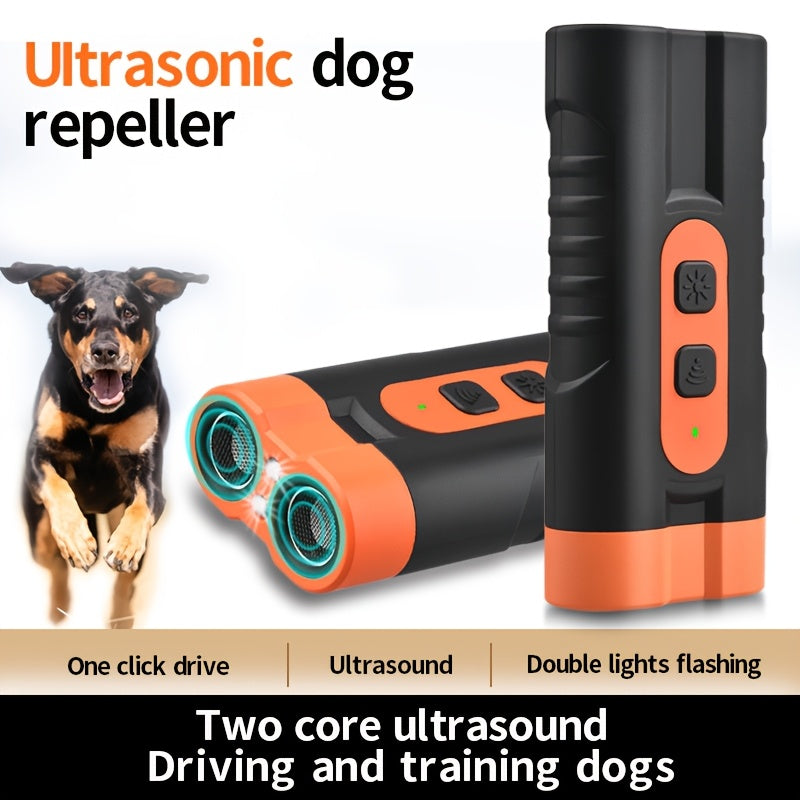 Dual-Head Ultrasonic Dog Repeller with Two Powerful Working Heads for Long-Distance Training, Designed to Stop Barking And Scare Away Dogs And Cats for Personal Safety.