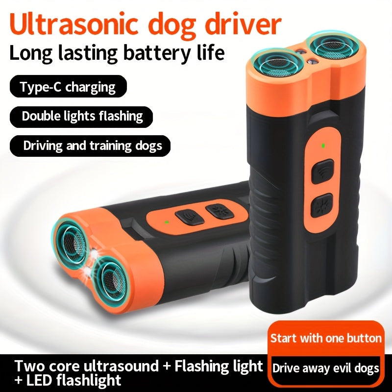 Dual-Head Ultrasonic Dog Repeller with Two Powerful Working Heads for Long-Distance Training, Designed to Stop Barking And Scare Away Dogs And Cats for Personal Safety.