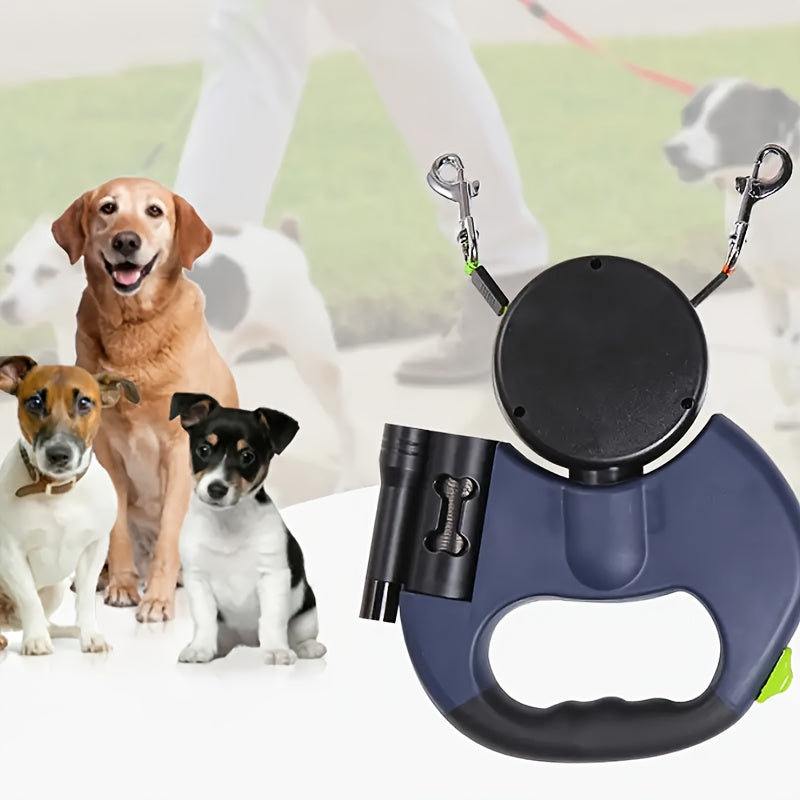 Automatic Retractable Dual-Head Leash for Dogs - a Creative Pet Leash That Allows Walking Two Pets at Once.