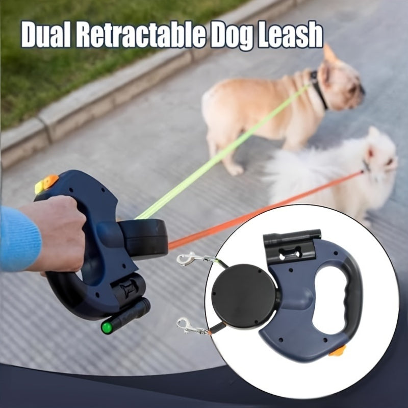 1pc Dual-Ended Retractable Dog Leash, ABS Material, One-Button Control, Easy Walk for Two Small to Medium Dogs, Durable Nylon Traction Rope for Running and Walking