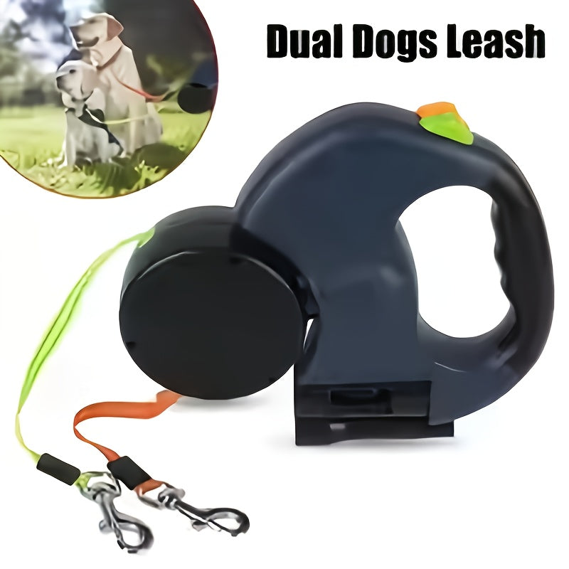 Automatic Retractable Dual-Head Leash for Dogs - a Creative Pet Leash That Allows Walking Two Pets at Once.