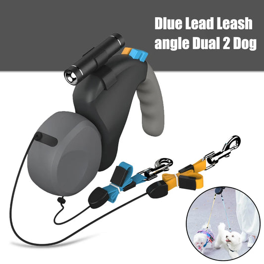 Dual Dog Rope Leash Pet Traction Rope Belt Retractable for 2 Dogs Walking Double with Light Rotation Pet Rope Pet Supplies