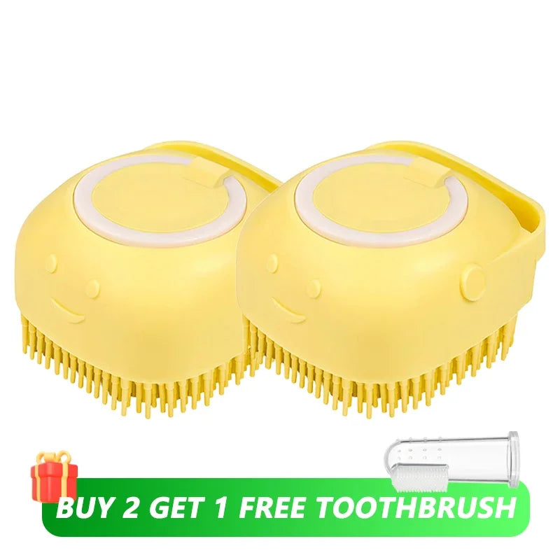 Dog Bathing Brush Pet Massage Brush Shampoo Dispenser Soft Silicone Brush Rubber Bristle for Dogs and Cats Shower Grooming Tool