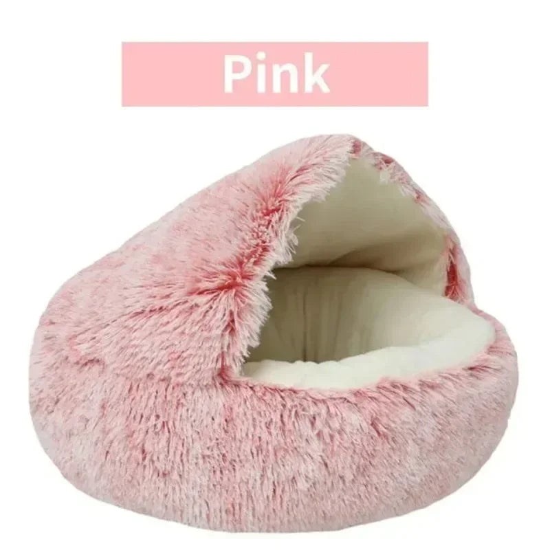 Round Cat Cushion Semi Enclosed Pet Sleep Bags Long Soft Plush 2 in 1 Warms Cats Beds Simple Comfort Warm Puppy Sleeping Nest