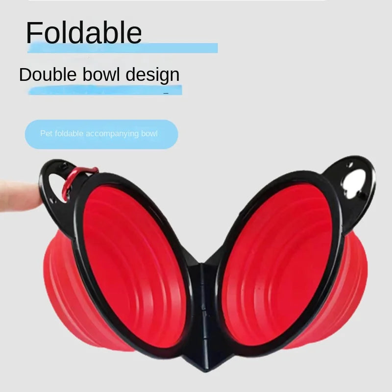 1-piece 2-in-1 foldable dual bowl feeding bowl | portable outdoor travel dog and cat drinking bowl