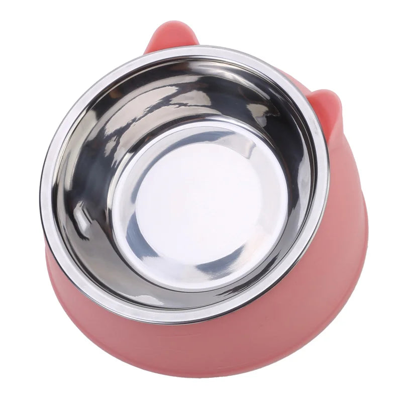 1pc Cat Bowl Lovely Creative Inclined Kitten Puppy Food Feeding Bowls Stainless Steel Cats Drinking Feeder Pet Dogs Cats Feeders