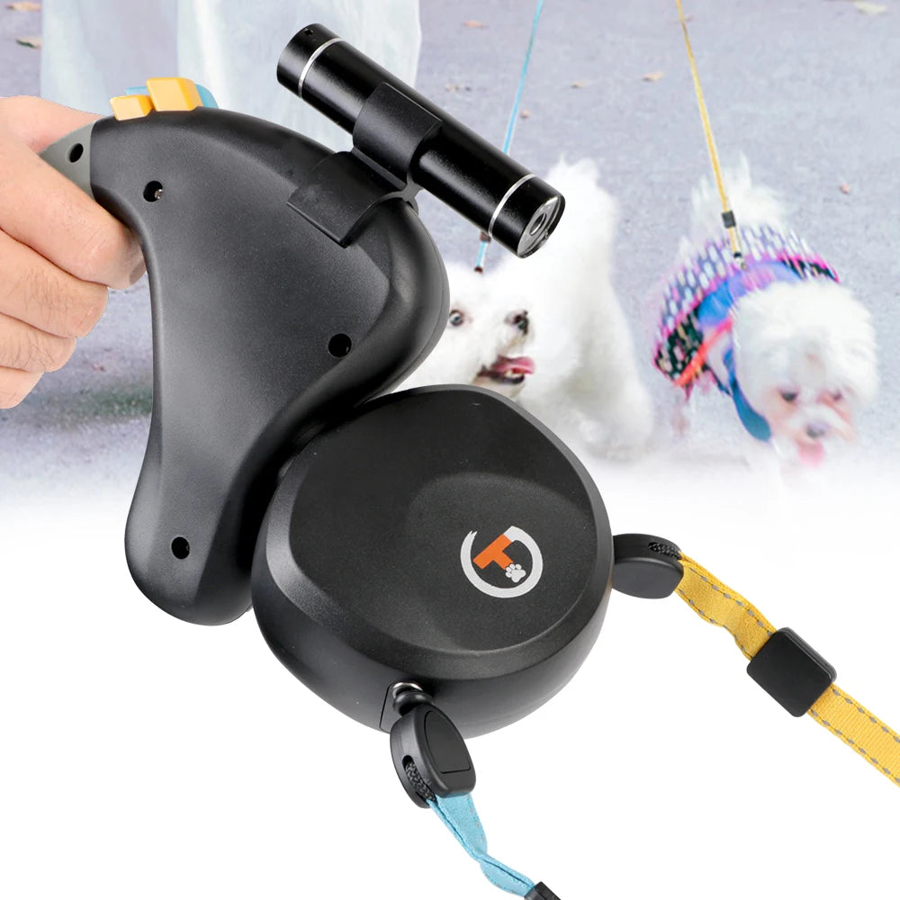 Dual Dog Rope Leash Pet Traction Rope Belt Retractable for 2 Dogs Walking Double with Light Rotation Pet Rope Pet Supplies