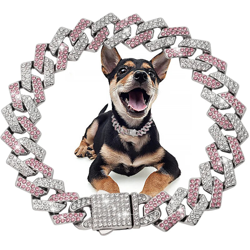 Diamond Dog Chain Collar Cuban Gold Chains for Dogs and Cats 15MM Bling Jewelry Luxury Necklace