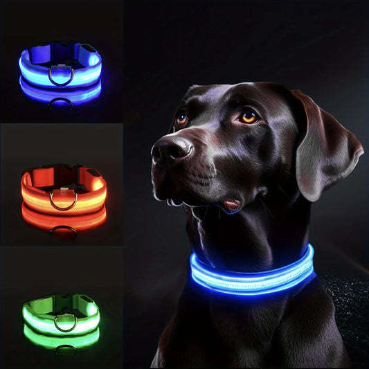 Nylon LED Night Safety Flashing Glow In The Dark Dog Leash Dogs Luminous Fluorescent Pet Dog Collar