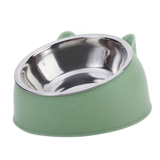 1pc Cat Bowl Lovely Creative Inclined Kitten Puppy Food Feeding Bowls Stainless Steel Cats Drinking Feeder Pet Dogs Cats Feeders