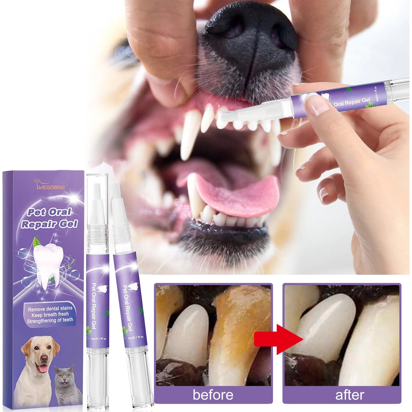 Dog Oral Cleaning Gel Tooth Stain Cleaner Remove Dental Stakes Tartar Plaque Eliminator Fresh Breath Pets Tooth Whitening Pen