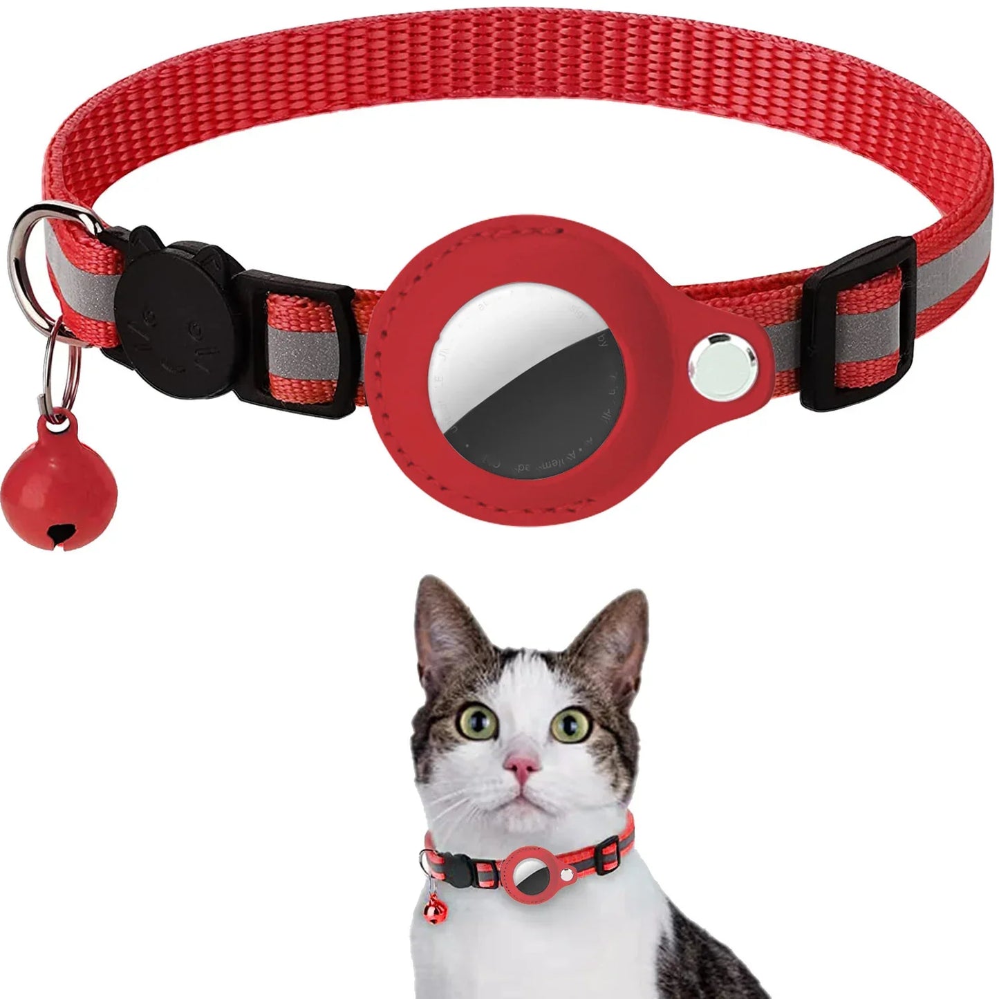 Cat AirTag Holder Collar Breakaway Reflective Strips Adjustable Kitten Collar Waterproof Cat Bell Collar Pet Air Tag Case