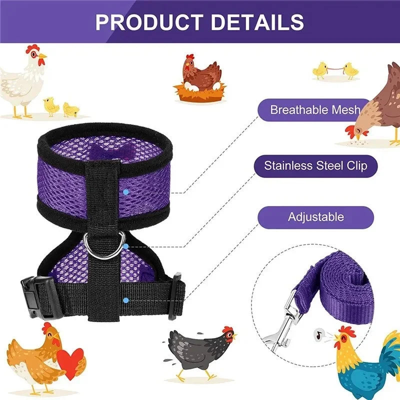 Pet Adjustable Harness Leash for Chicken Puppy Comfortable Breathable Pet Vest for Small Dogs Duck Goose Training Accessories