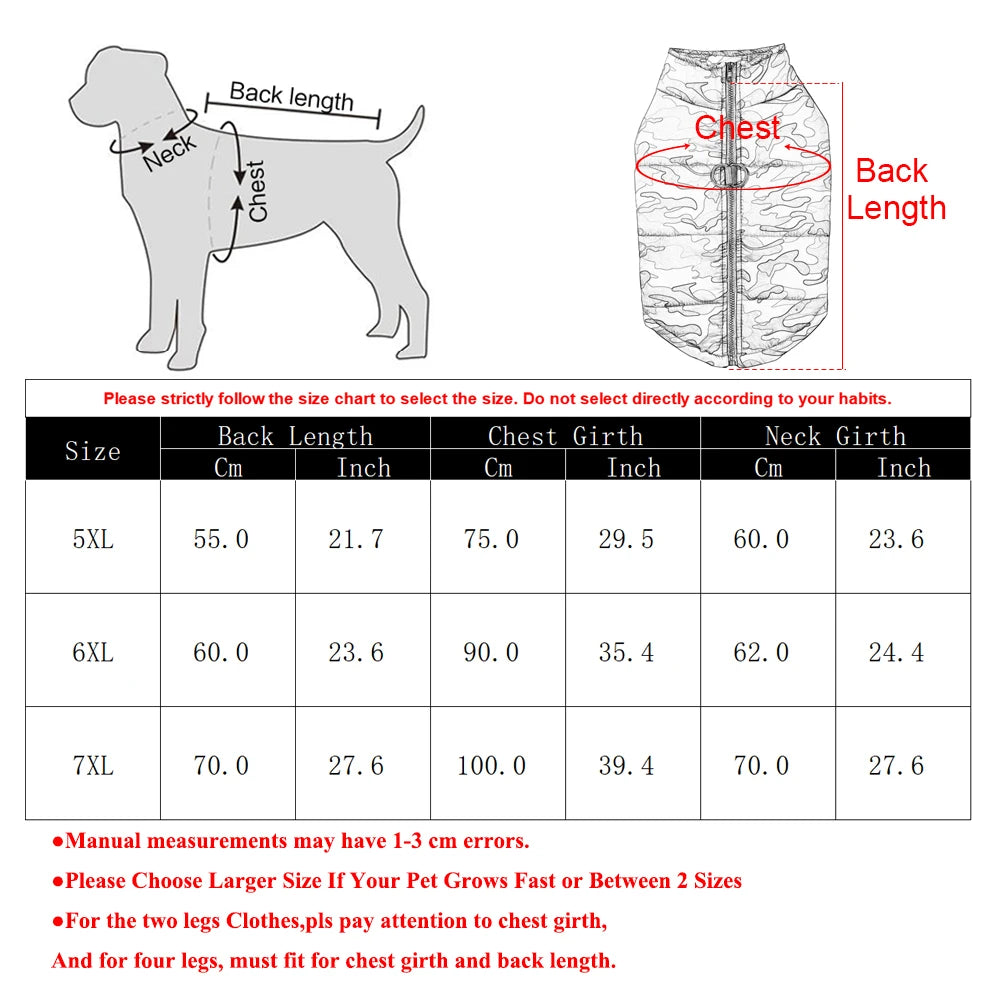 Winter Dog Clothes Coat Waterproof Puppy Cat Jacket For Large Dogs Camouflage Print Warm Windproof Pet Labrodor Apparel Costume