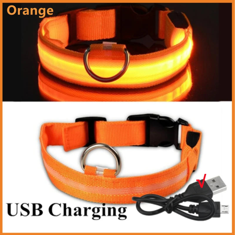 USB Rechargeable Luminous Collar Adjustable Led Glowing Dog Collar for Large Small Dogs Cat Night Light Collar Pet Safety Harnes