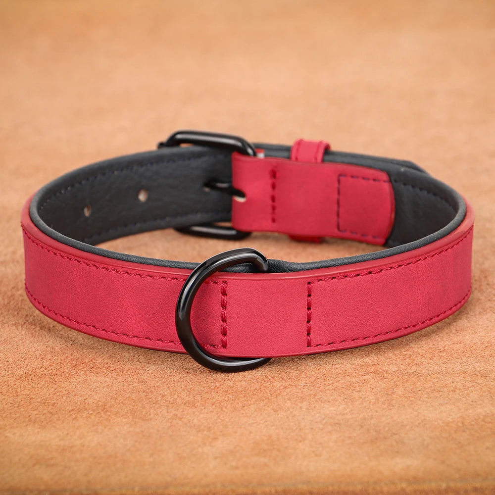 Large Dog Collar Soft Padded Dog Collars Durable Real Leather Pet Necklace Collar for Big Dogs Rottweiler Labrador Pitbull