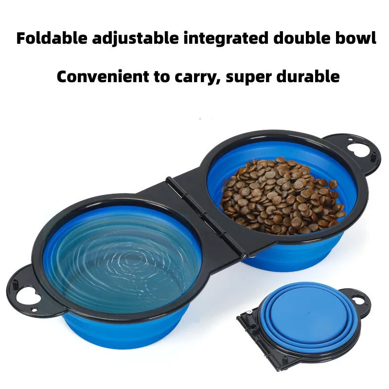 1-piece 2-in-1 foldable dual bowl feeding bowl | portable outdoor travel dog and cat drinking bowl