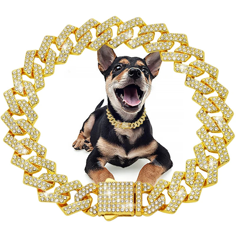 Diamond Dog Chain Collar Cuban Gold Chains for Dogs and Cats 15MM Bling Jewelry Luxury Necklace