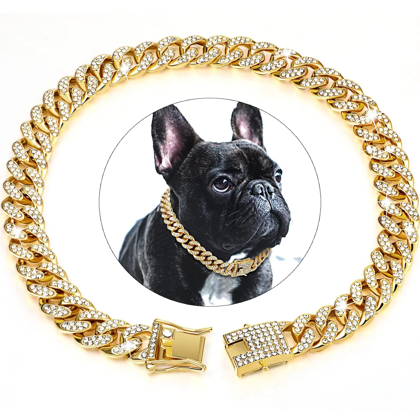 Diamond Dog Chain Collar Cuban Gold Chains for Dogs and Cats 15MM Bling Jewelry Luxury Necklace