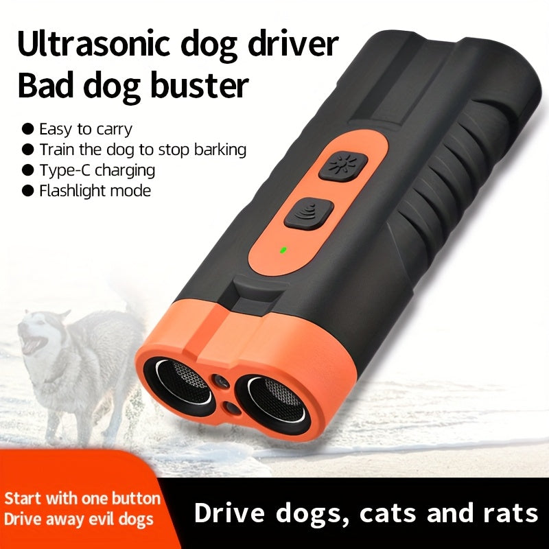 Dual-Head Ultrasonic Dog Repeller with Two Powerful Working Heads for Long-Distance Training, Designed to Stop Barking And Scare Away Dogs And Cats for Personal Safety.