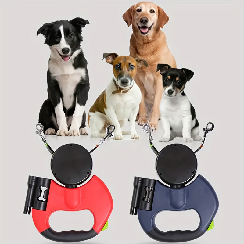 Automatic Retractable Dual-Head Leash for Dogs - a Creative Pet Leash That Allows Walking Two Pets at Once.