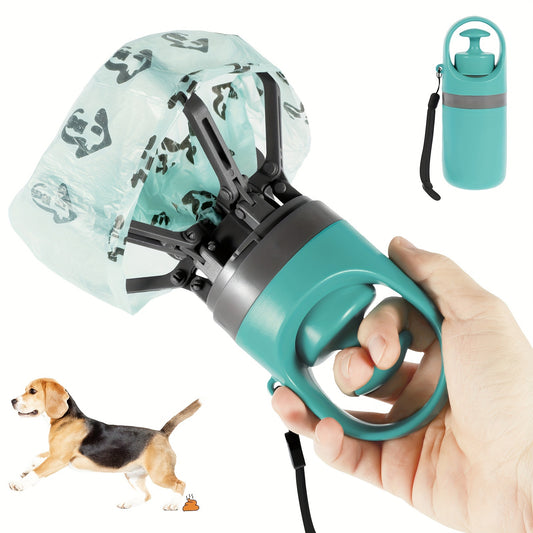 Portable Dog Poop Scooper with Bag Dispenser - Durable Plastic, Teal, Claw Design for Efficient Waste Pickup, Includes Leak-Proof Bags, Ideal for Outdoor Use